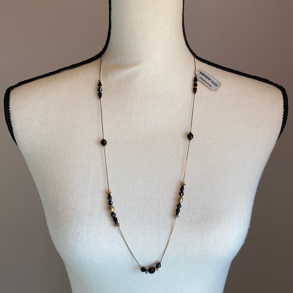 VINTAGE BOHEMIAN GLASS 🆕 NWT Czechoslovakia glass bead gold tone necklace